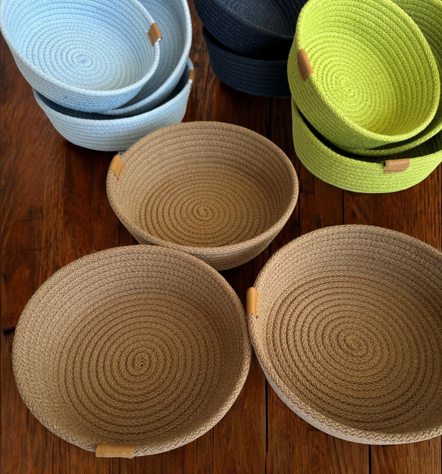 Set of 3 Cotton Rope Bowls - Oval & Round Storage Baskets, Colorful Rope Organizer for Home Décor