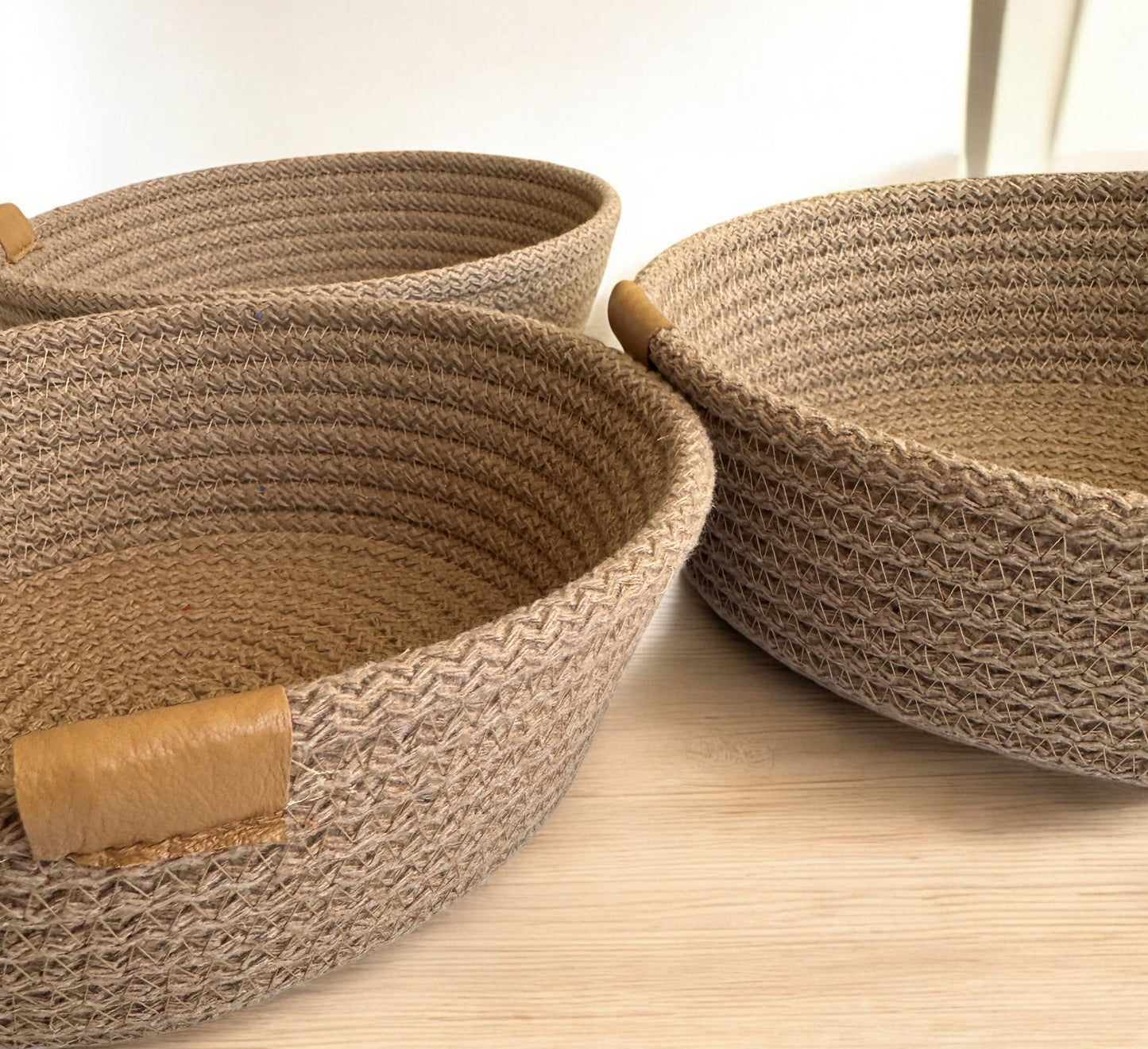 Set of 3 Round Cotton Rope Bowls - Storage Baskets and Rope Organizers for Home Décor