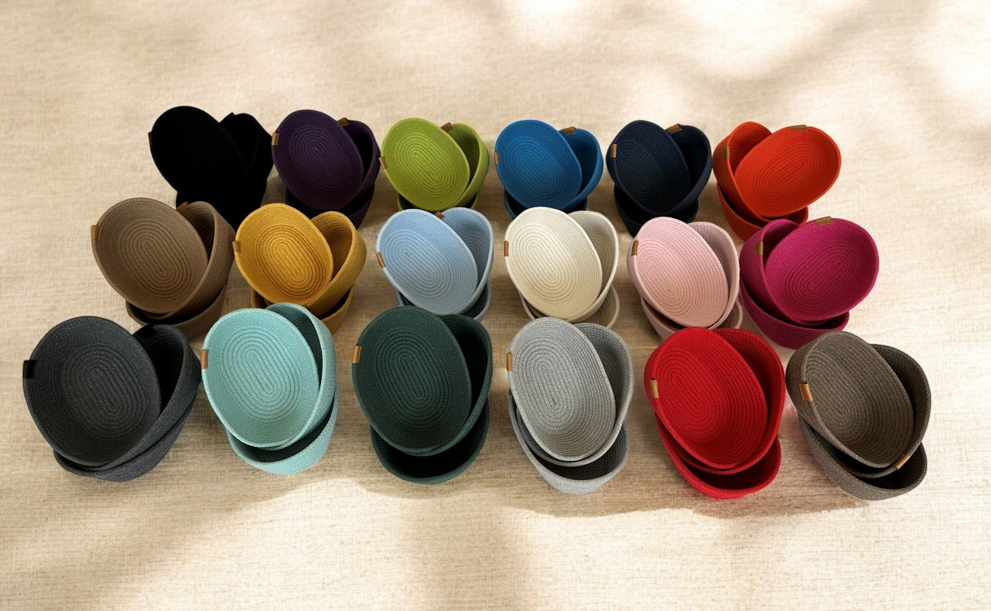 Set of 3 Cotton Rope Bowls - Oval & Round Storage Baskets, Colorful Rope Organizer for Home Décor