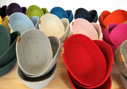 Set of 3 Cotton Rope Bowls - Oval & Round Storage Baskets, Colorful Rope Organizer for Home Décor