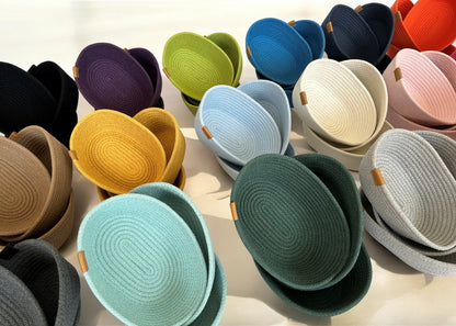 Set of 3 Oval Cotton Rope Bowls - Decorative Storage Baskets, Rope Organizer for Home Décor