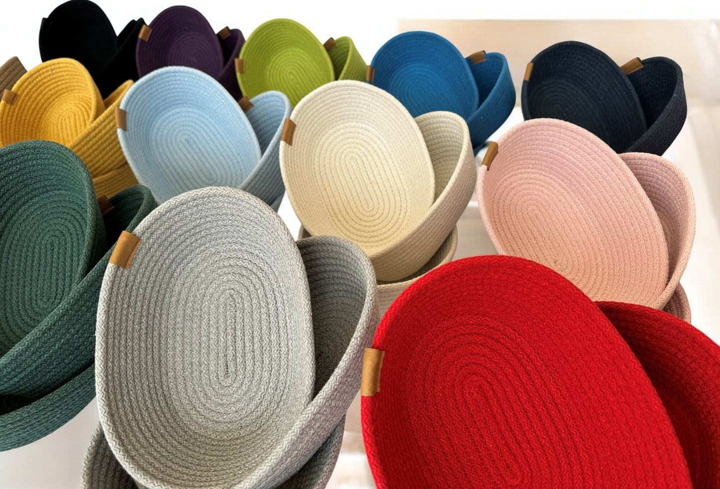 Set of 3 Oval Cotton Rope Bowls - Decorative Storage Baskets, Rope Organizer for Home Décor