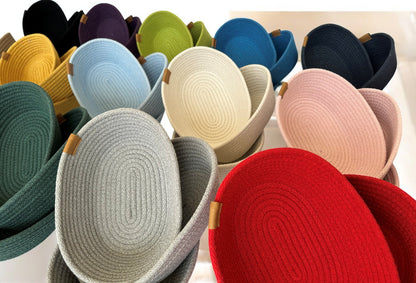 Set of 3 Oval Cotton Rope Bowls - Decorative Storage Baskets, Rope Organizer for Home Décor
