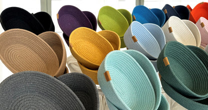 Set of 3 Oval Cotton Rope Bowls - Decorative Storage Baskets, Rope Organizer for Home Décor