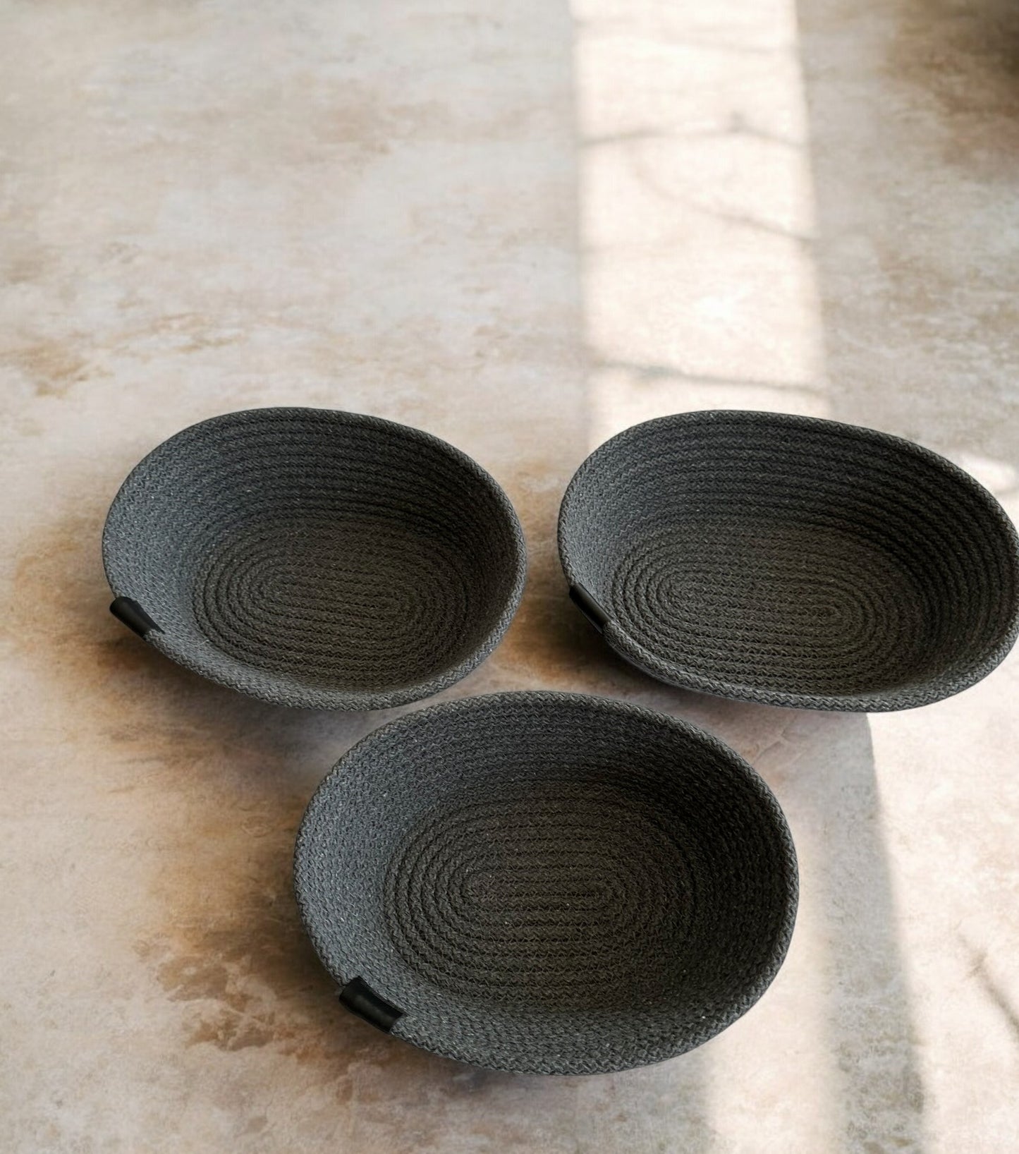 Set of 3 Oval Cotton Rope Bowls - Decorative Storage Baskets, Rope Organizer for Home Décor