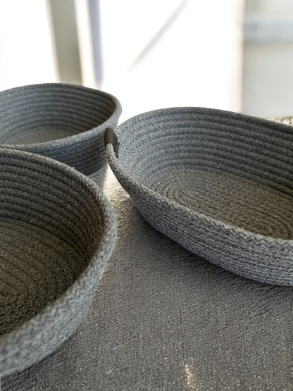 Set of 3 Oval Cotton Rope Bowls - Decorative Storage Baskets, Rope Organizer for Home Décor