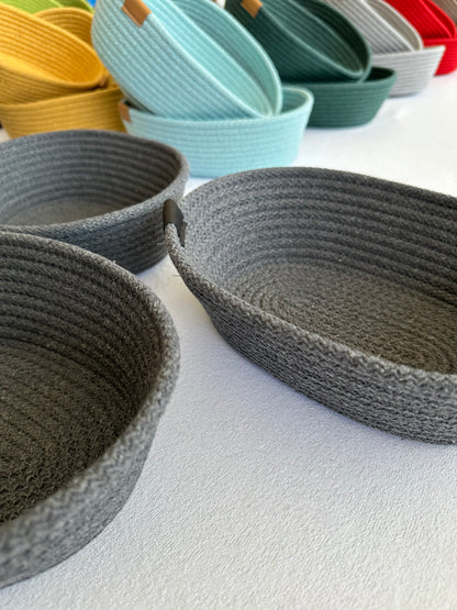 Set of 3 Oval Cotton Rope Bowls - Decorative Storage Baskets, Rope Organizer for Home Décor