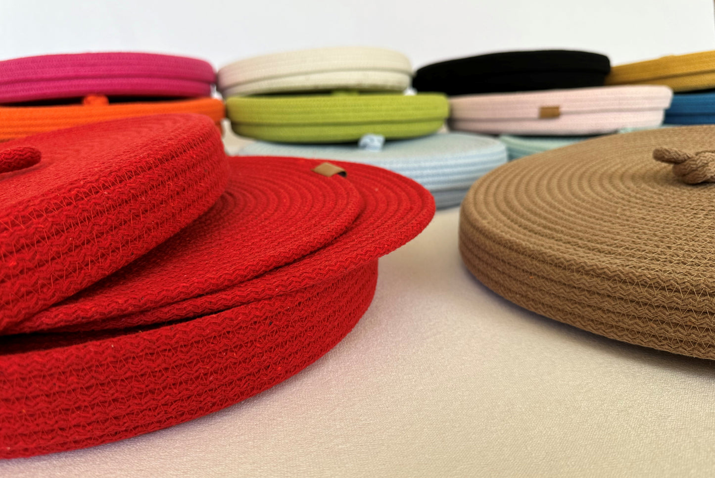 Set of 6 Cotton Rope Placemats with Lidded Basket - 13" Custom Size Colorful Dining Table Mats, Decorative Table Set