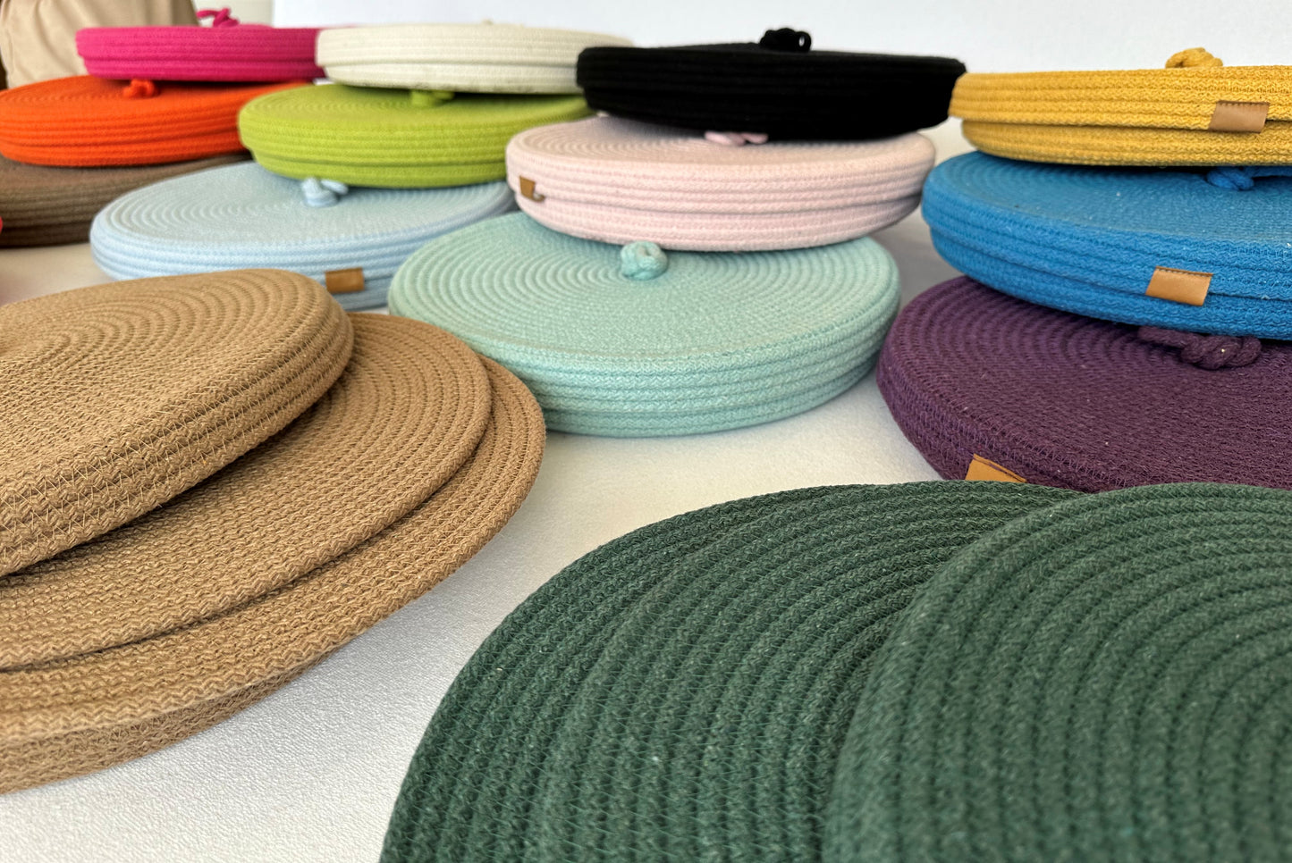 Set of 6 Cotton Rope Placemats with Lidded Basket - 13" Custom Size Colorful Dining Table Mats, Decorative Table Set