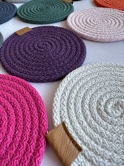 Set of Cotton Rope Coasters - Colorful Table Coasters for Dining Table & Kitchen Décor, Perfect Housewarming Gift