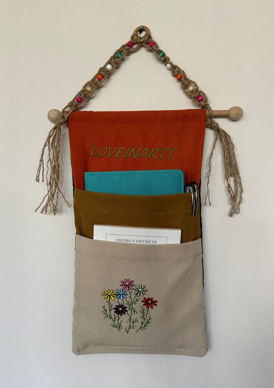 Custom Fabric Wall Decor - Two Pocket Storage Organizer, Decorative Wall Hanging & Book Organizer