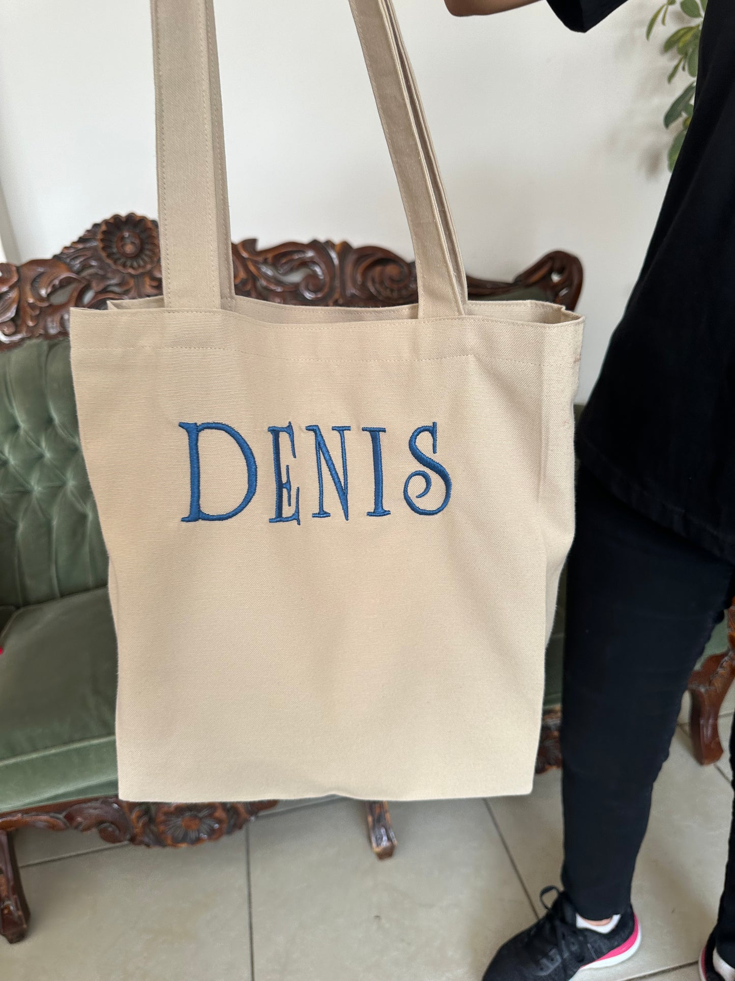 Custom Embroidered Tote Bag - Personalized Cotton Fabric Bag, Custom Text Summer Tote, Gift for Her