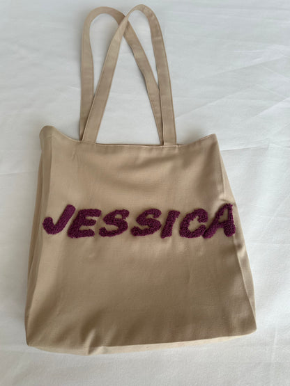 Personalized Punch Needle Tote Bag - Hand Tufted Cotton Summer Bag, Custom Text Gift for Her