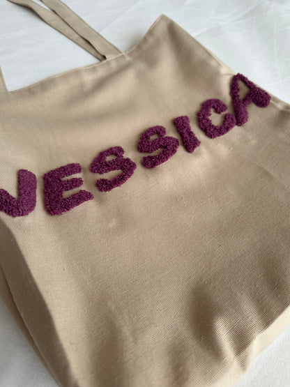 Personalized Punch Needle Tote Bag - Hand Tufted Cotton Summer Bag, Custom Text Gift for Her