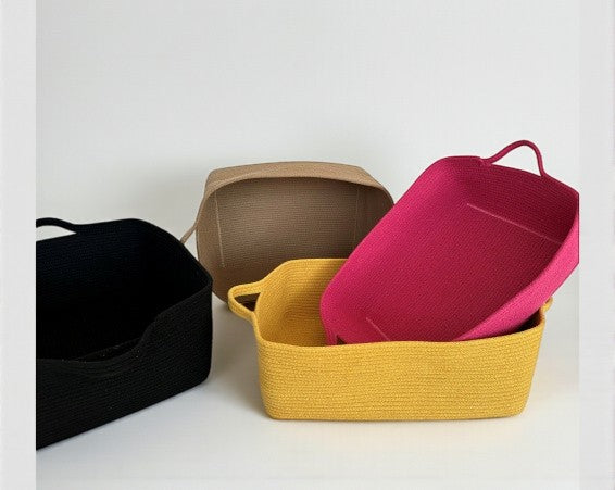 Cotton Rope Basket with Handles - Square & Rectangle Storage Baskets, Colorful Organizer, Housewarming Gift