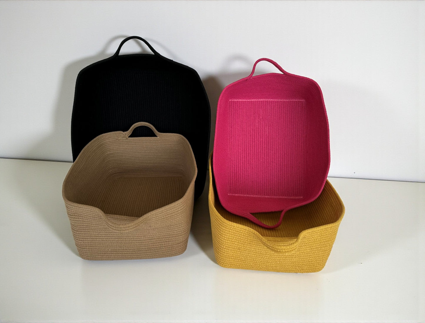 Cotton Rope Basket with Handles - Square & Rectangle Storage Baskets, Colorful Organizer, Housewarming Gift