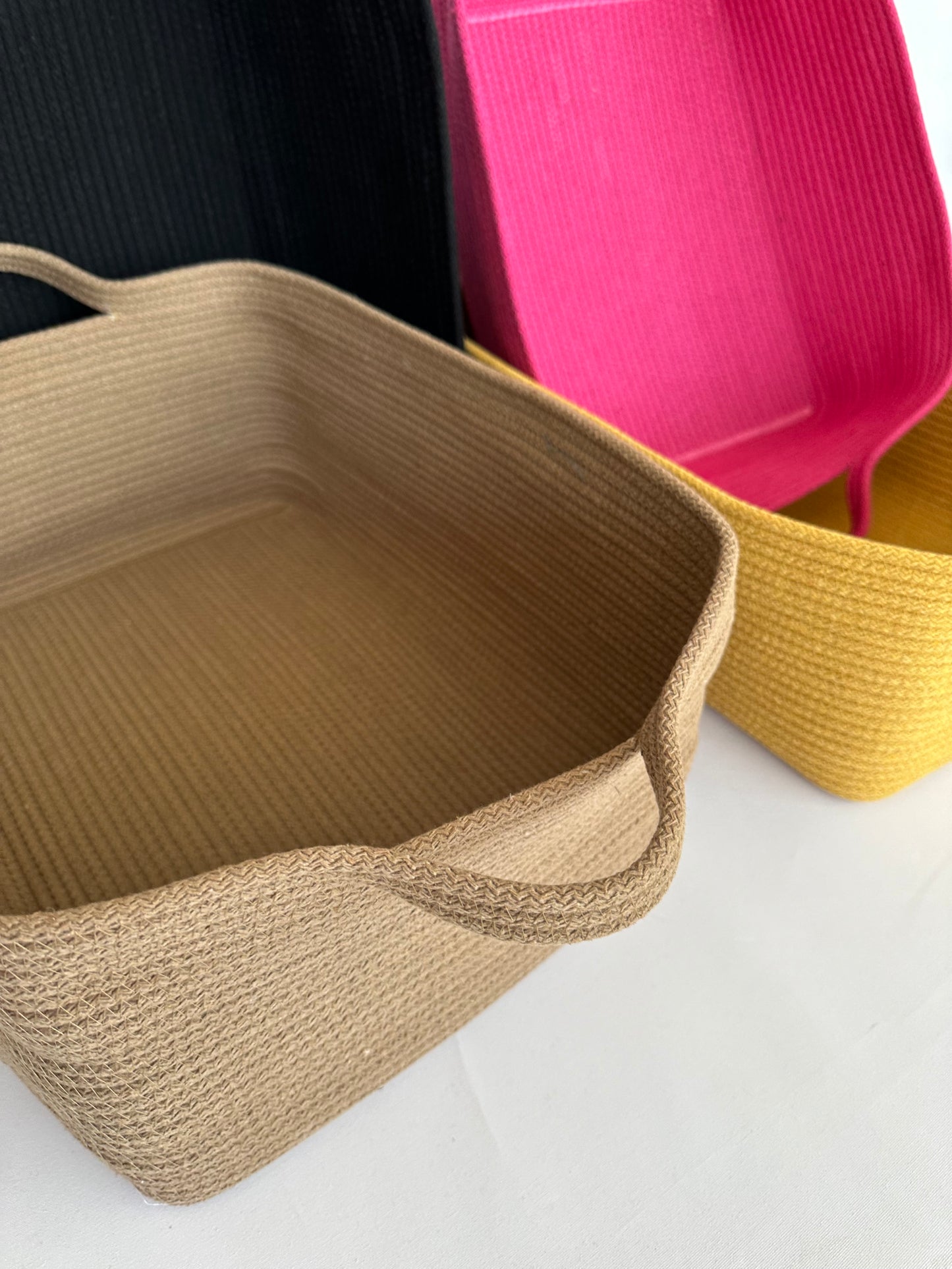 Cotton Rope Basket with Handles - Square & Rectangle Storage Baskets, Colorful Organizer, Housewarming Gift