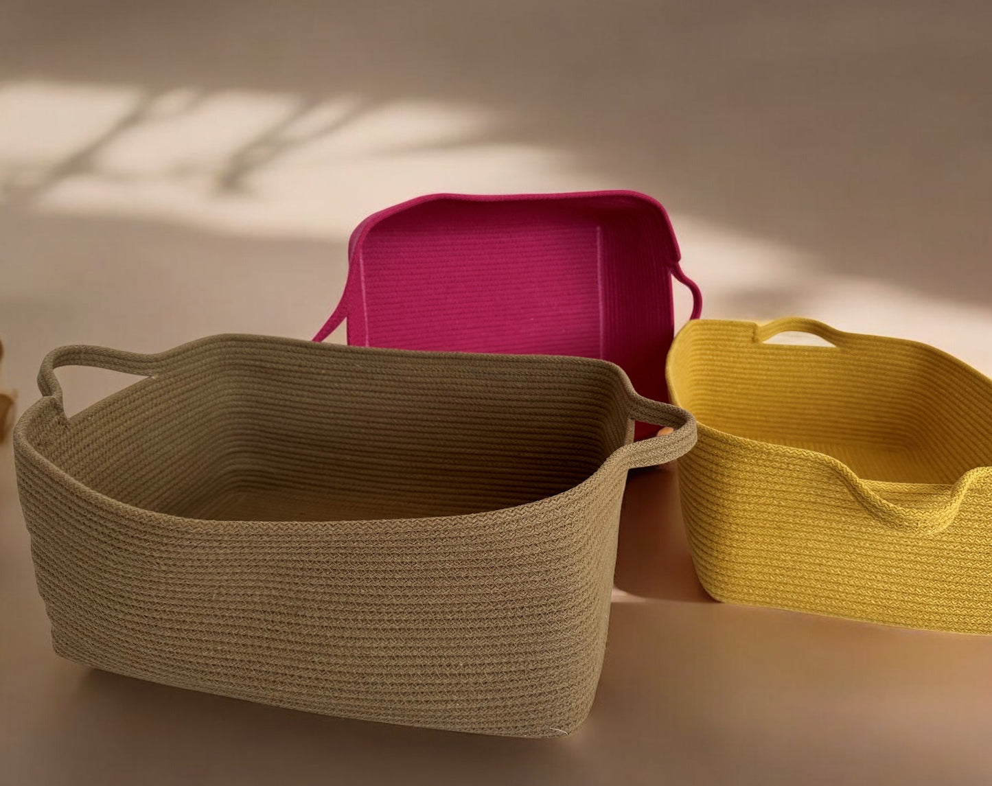 Cotton Rope Basket with Handles - Square & Rectangle Storage Baskets, Colorful Organizer, Housewarming Gift