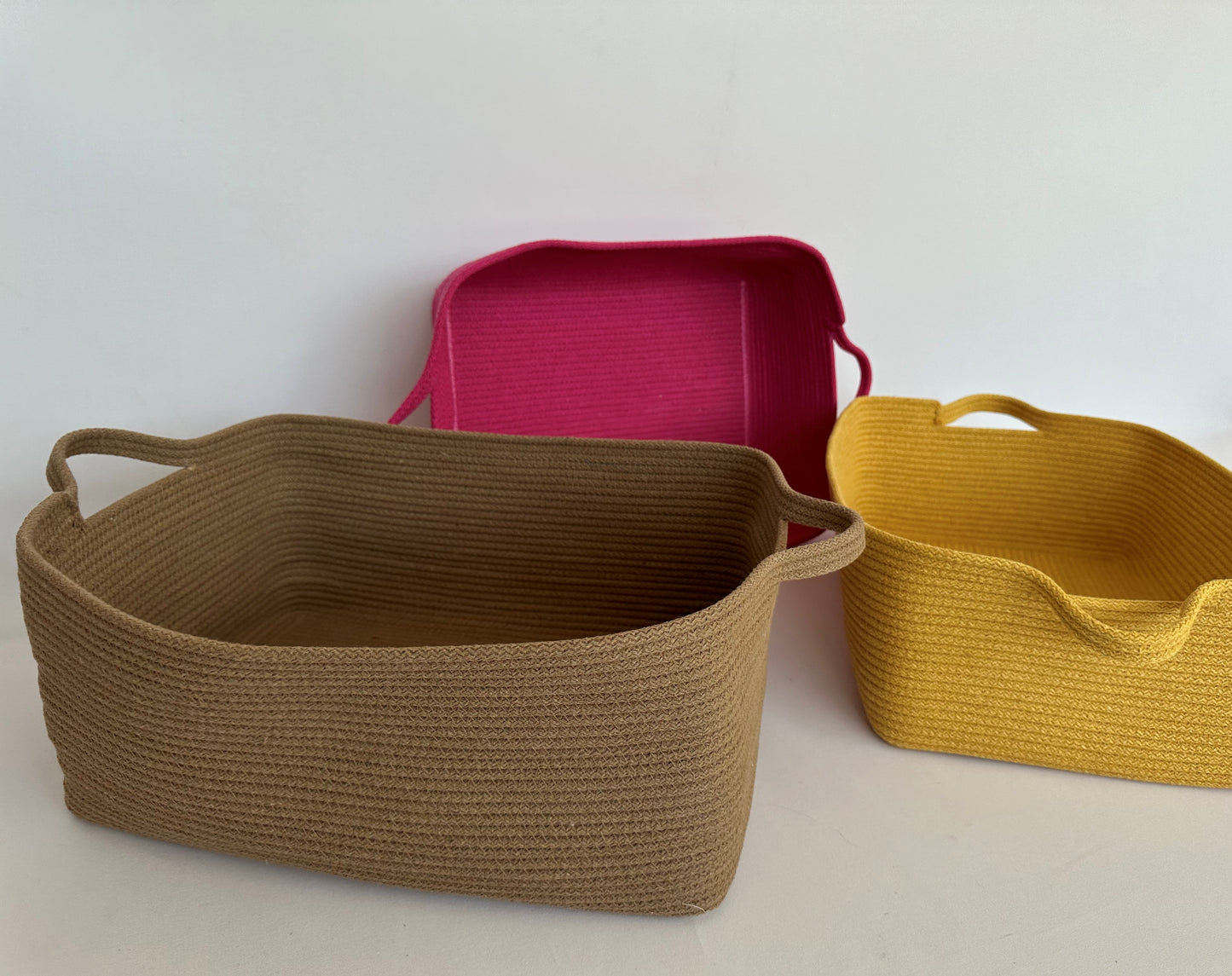 Cotton Rope Basket with Handles - Square & Rectangle Storage Baskets, Colorful Organizer, Housewarming Gift