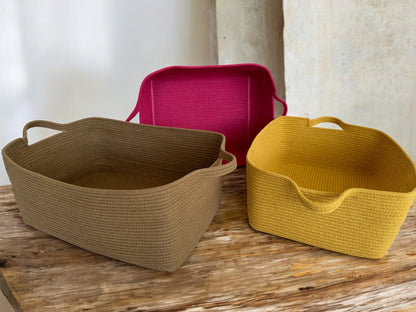Cotton Rope Basket with Handles - Square & Rectangle Storage Baskets, Colorful Organizer, Housewarming Gift