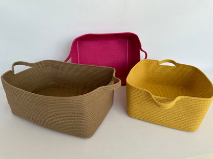 Cotton Rope Basket with Handles - Square & Rectangle Storage Baskets, Colorful Organizer, Housewarming Gift