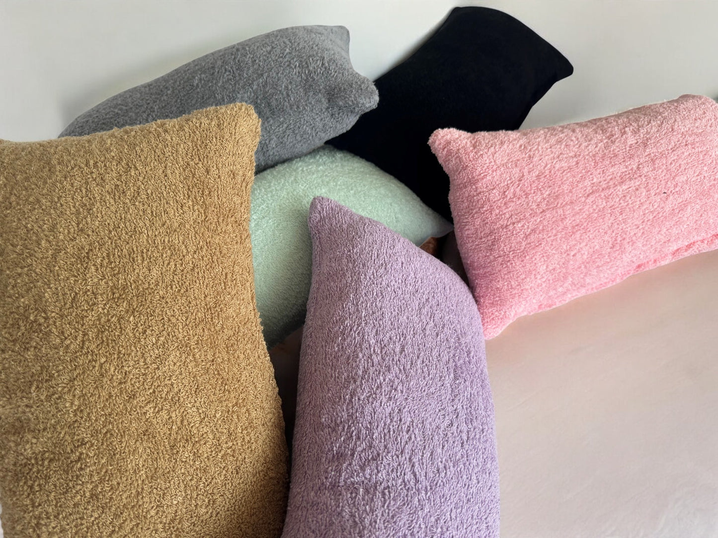Custom Terry Cloth Pillow Cover - Soft Towelling Lumbar & Colorful Towel Pillow Covers (Only Cover)