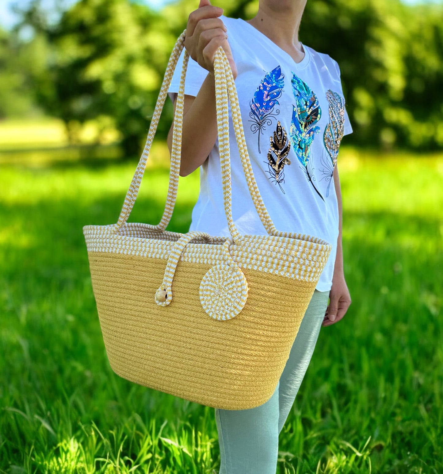 Cotton Rope Summer Bag - Beach Tote, Eco-Friendly Shoulder Bag, Perfect Gift for Women