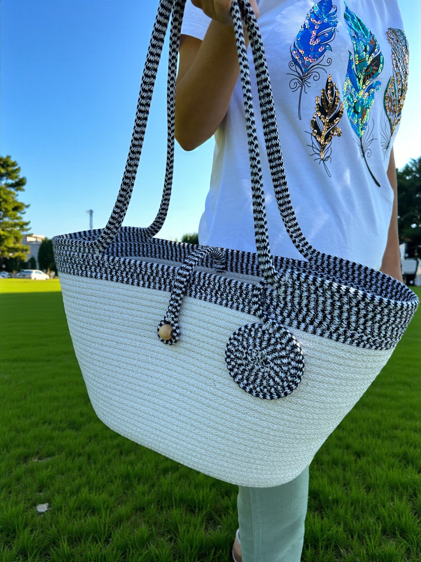 Cotton Rope Summer Bag - Beach Tote, Eco-Friendly Shoulder Bag, Perfect Gift for Women