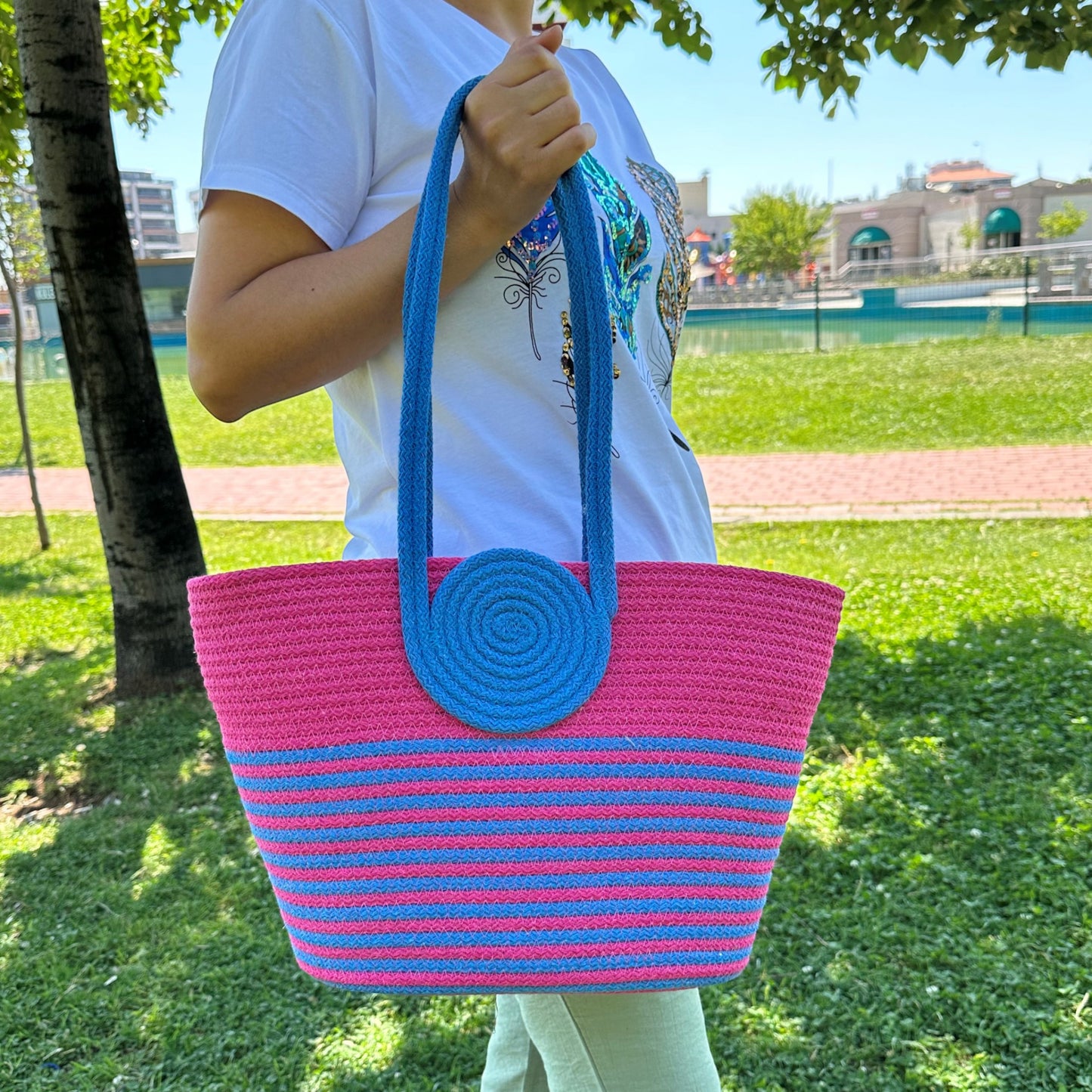 Eco-Friendly Cotton Rope Handbag - Summer Beach Tote, Shoulder Bag, Stylish Gift for Women