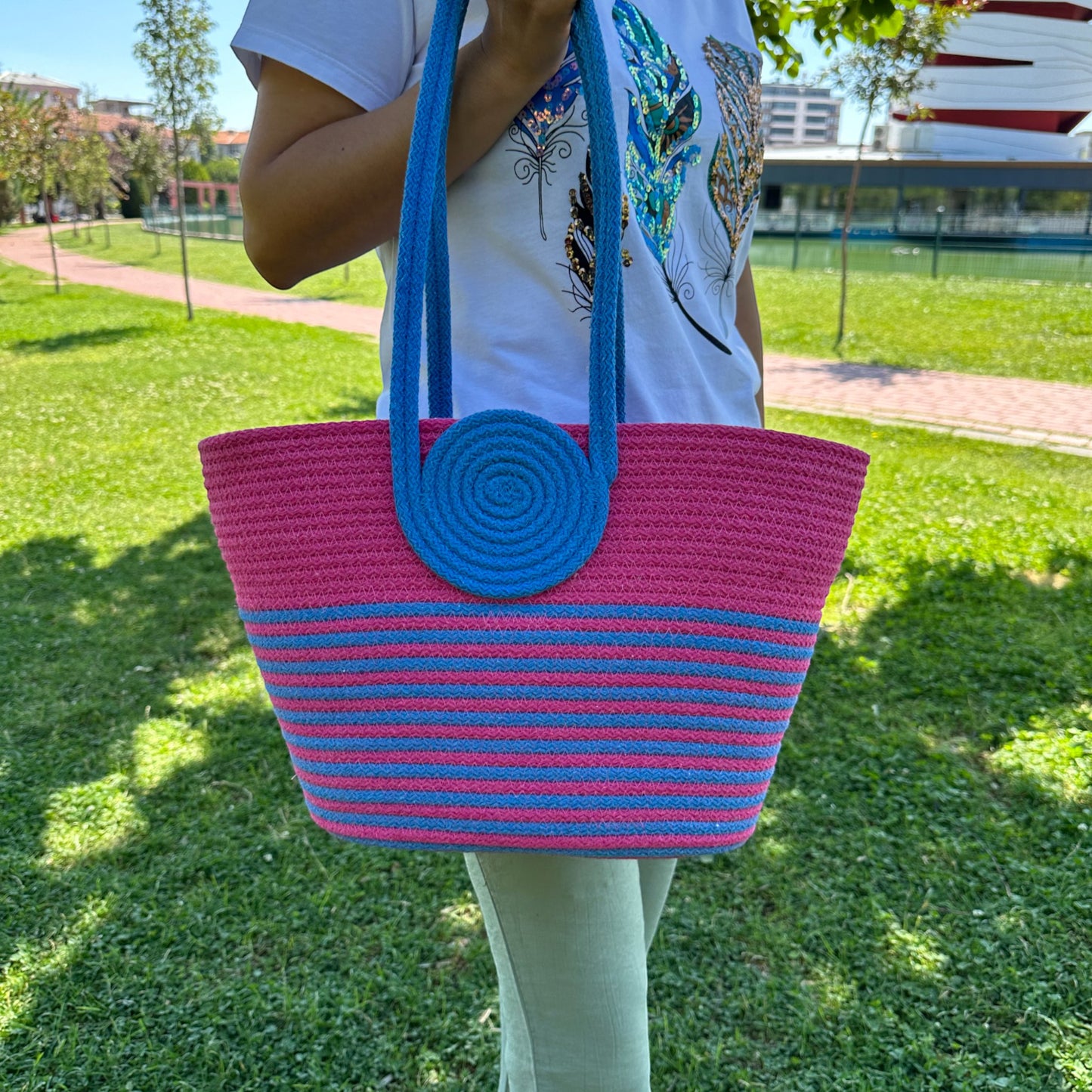 Eco-Friendly Cotton Rope Handbag - Summer Beach Tote, Shoulder Bag, Stylish Gift for Women