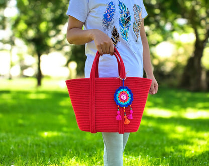 Cotton Rope Handbag - Eco-Friendly Summer Beach Tote, Shoulder Bag, and Gift for Women
