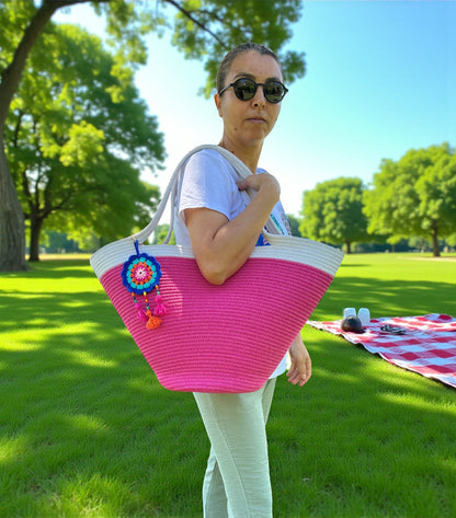 Eco-Friendly Cotton Rope Handbag - Summer Beach Tote, Shoulder Bag, Perfect Gift for Women