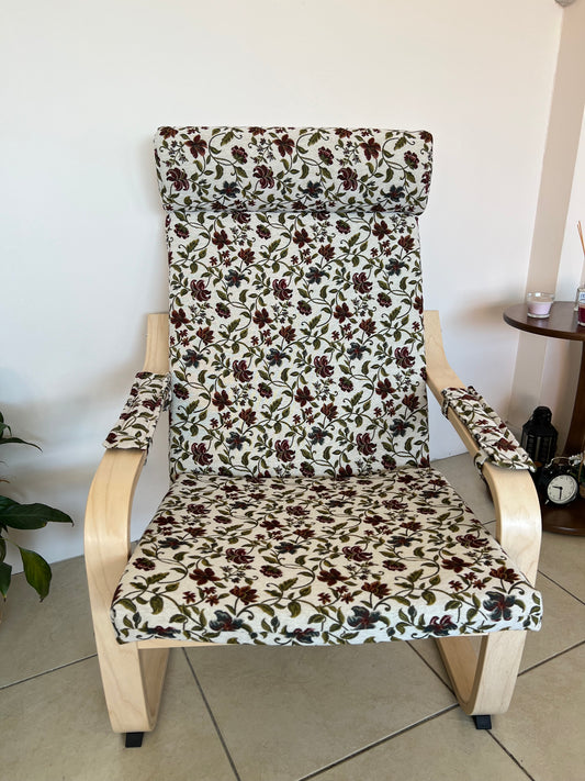 Floral Poang Armchair Slipcover with Footstool & Armrest Pads - Upholstery Fabric Seat Cushion Cover for Ikea Poang