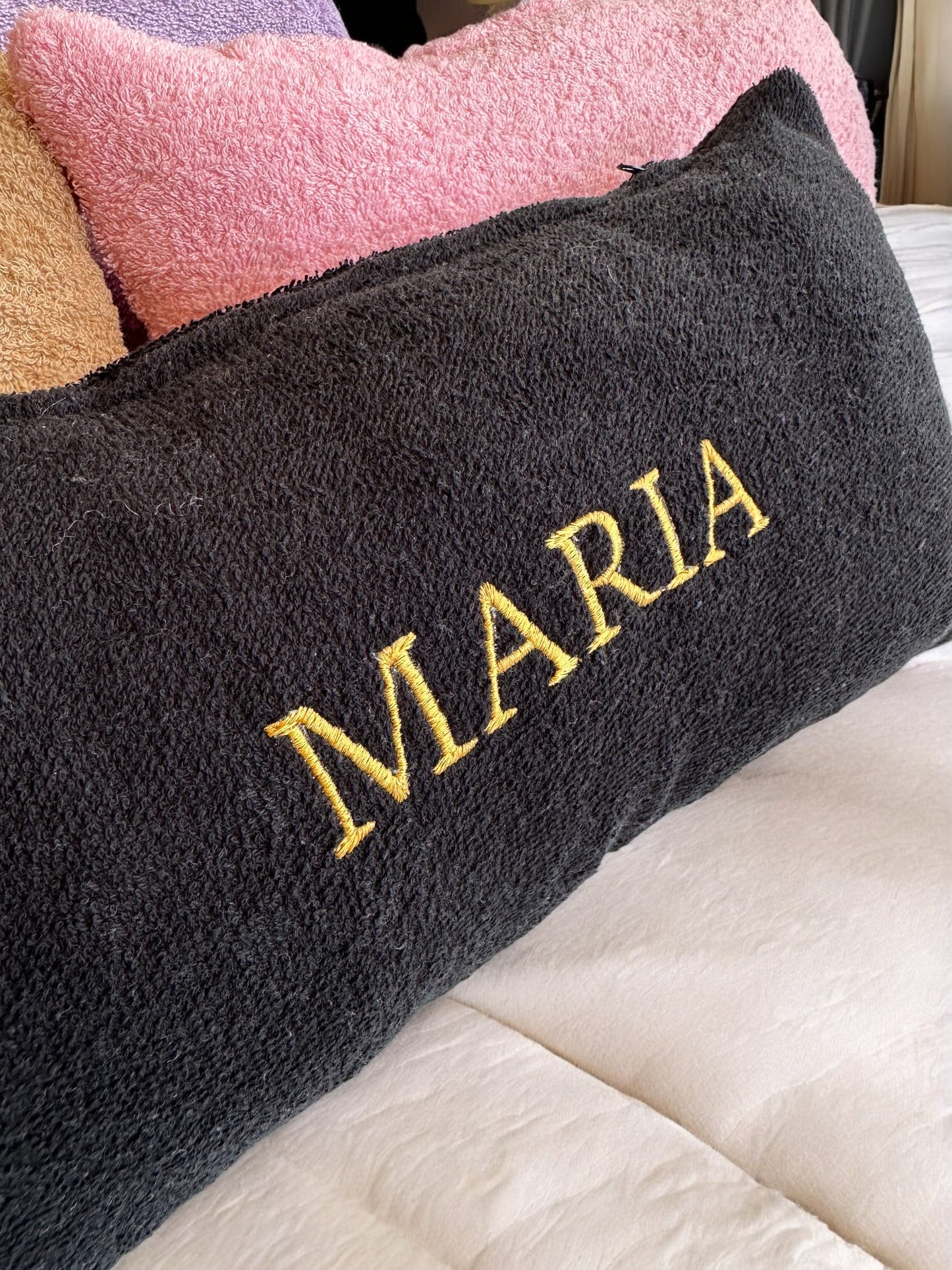 Personalized Terry Cloth Pillow - Custom Embroidered Monogram Pillow, Name Pillow, Soft Terry Cloth Fabric Gift
