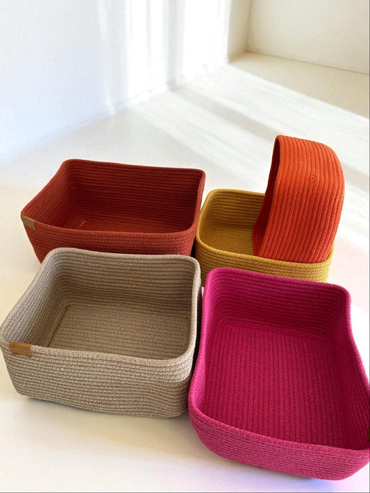 Custom Size Cotton Rope Organizer Basket - Square & Rectangle Storage Bin, Colorful Basket for Home, Housewarming Gift