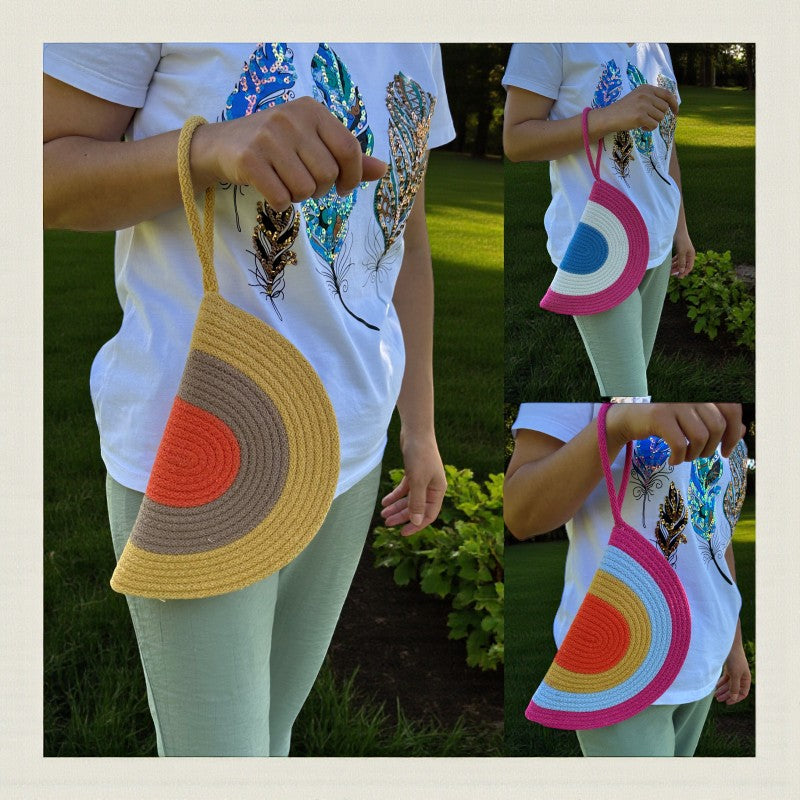 Colorful Cotton Rope Clutch Bag - Boho Summer Purse, Bridesmaid Gift, Clutch for Women