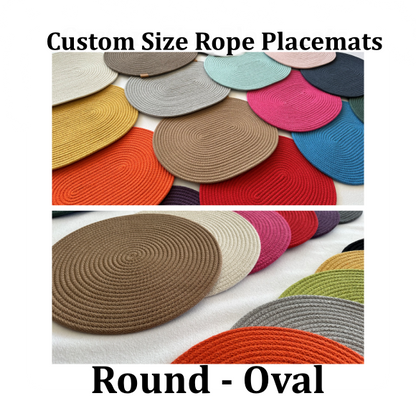 Custom Size Cotton Rope Placemats - Oval & Round Dining Table Mats, Handmade Decorative Table Décor