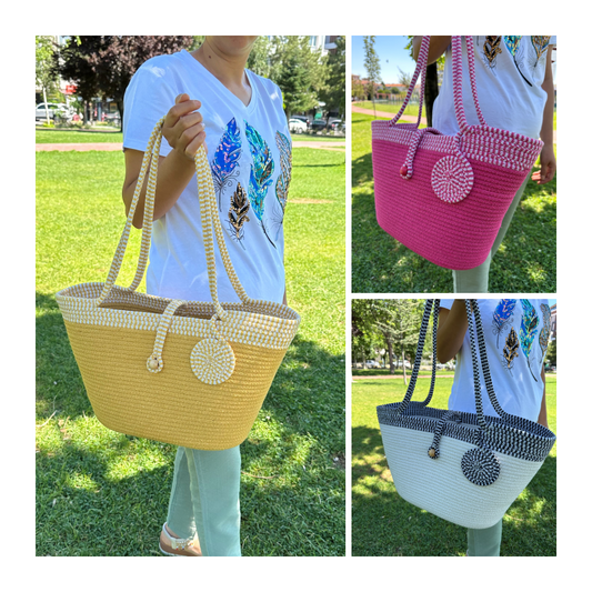 Cotton Rope Summer Bag - Beach Tote, Eco-Friendly Shoulder Bag, Perfect Gift for Women