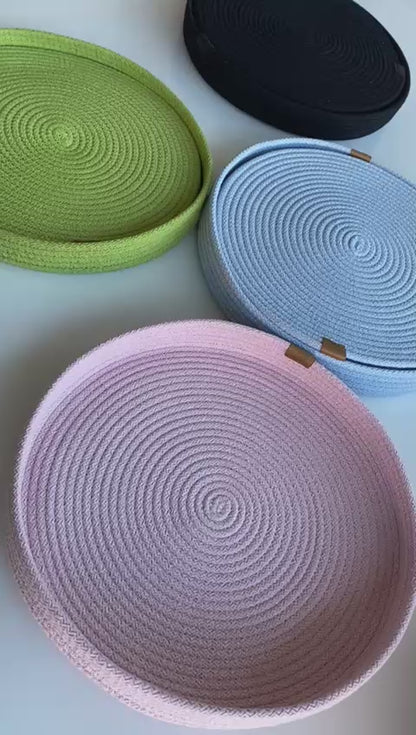 Set of 6 Cotton Rope Placemats with Holder - 13" Custom Size Colorful Dining Table Mats, Decorative Table Setting