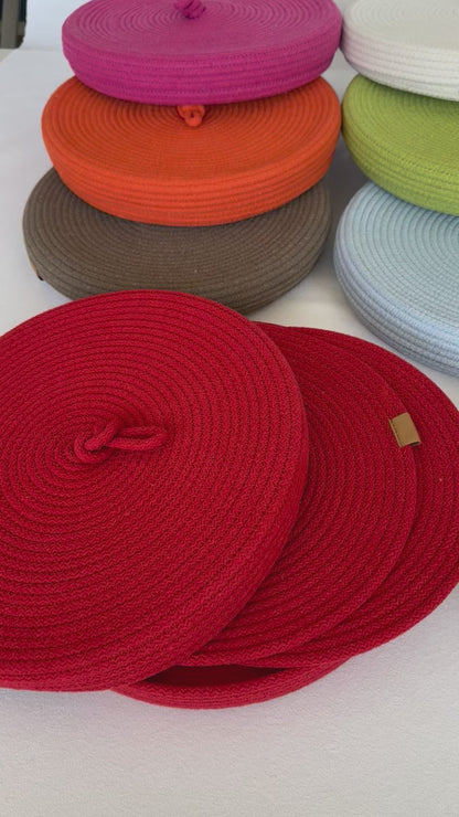 Set of 6 Cotton Rope Placemats with Lidded Basket - 13" Custom Size Colorful Dining Table Mats, Decorative Table Set