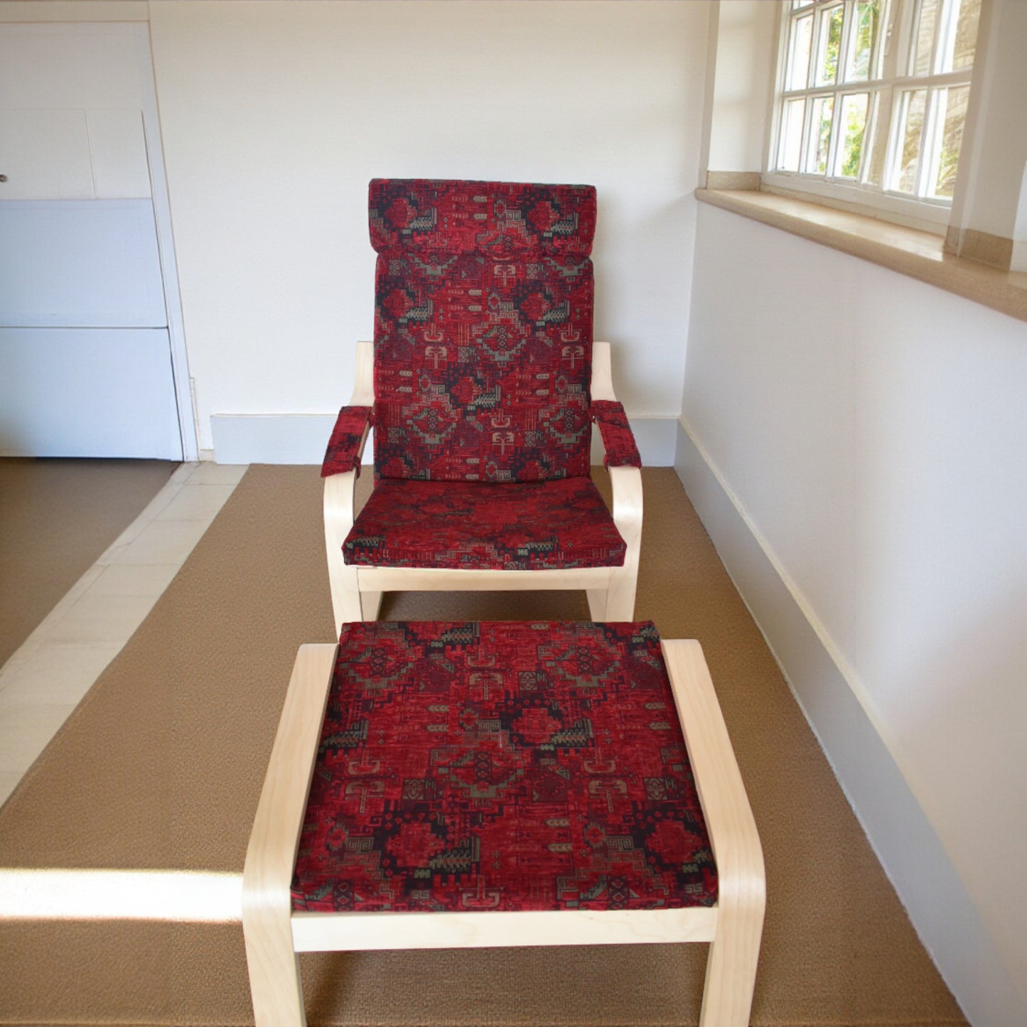 Kilim Designed Poang Armchair Slipcover with Footstool & Armrest Pads - Ethnic Pattern Seat Cover for Ikea Poäng