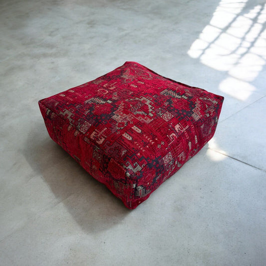 Kilim Patterned Pouf - Boho Tribal Outdoor Ottoman, Moroccan Floor Cushion, Footstool, Turkish Garden Pillow